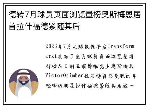 德转7月球员页面浏览量榜奥斯梅恩居首拉什福德紧随其后