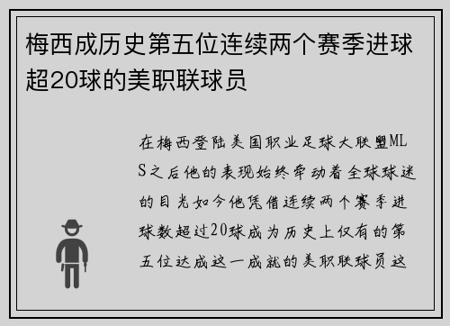 梅西成历史第五位连续两个赛季进球超20球的美职联球员